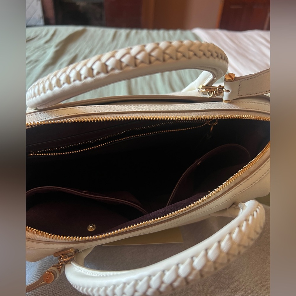 Meltier Cream Leather Satchel with Braided Top Handles - Picture 15 of 16